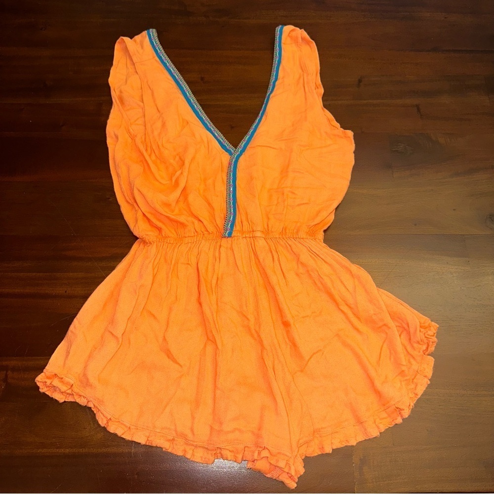 PITUSA Orange Short Romper Blue Trim (D11)